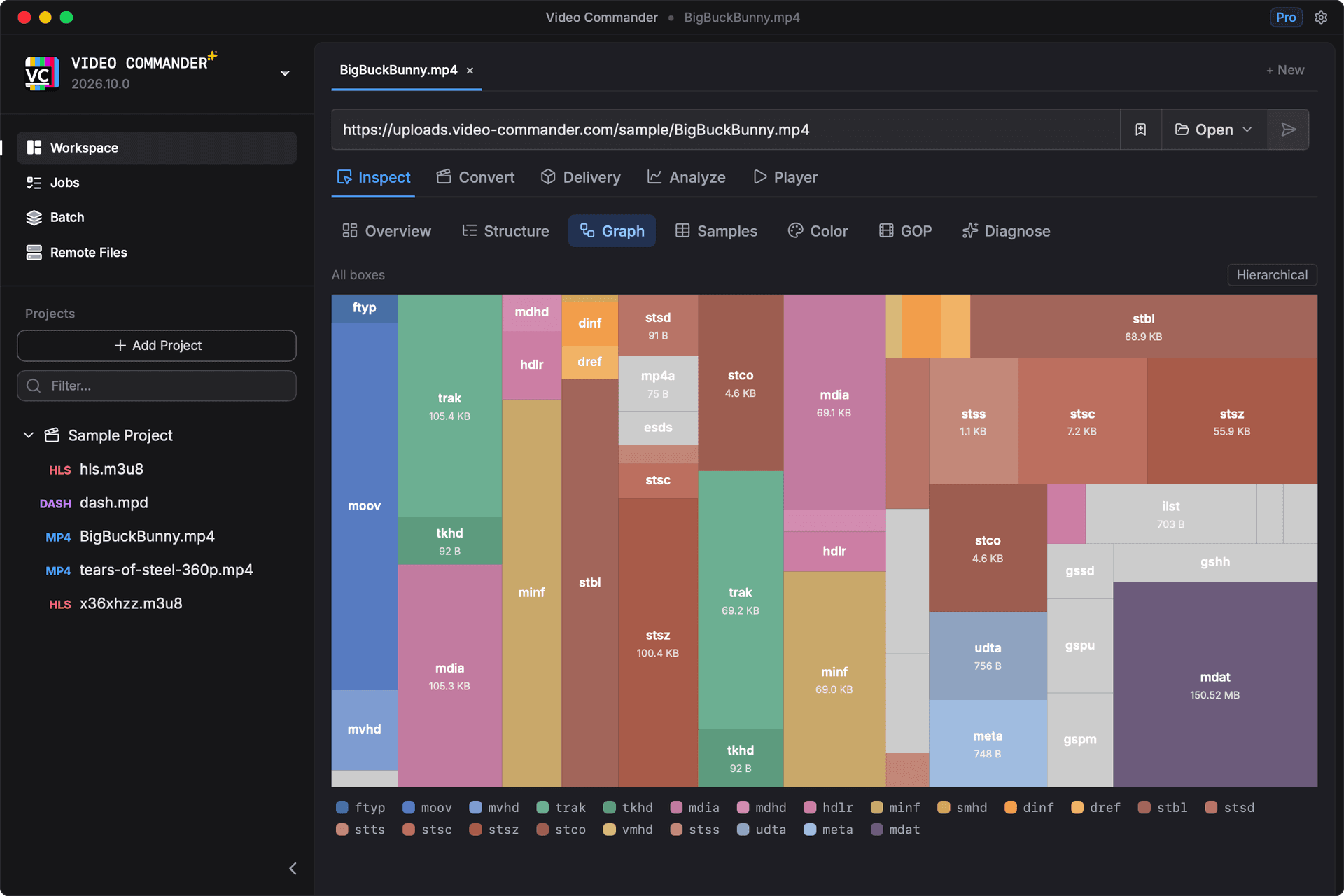 Inspect view showing media file overview