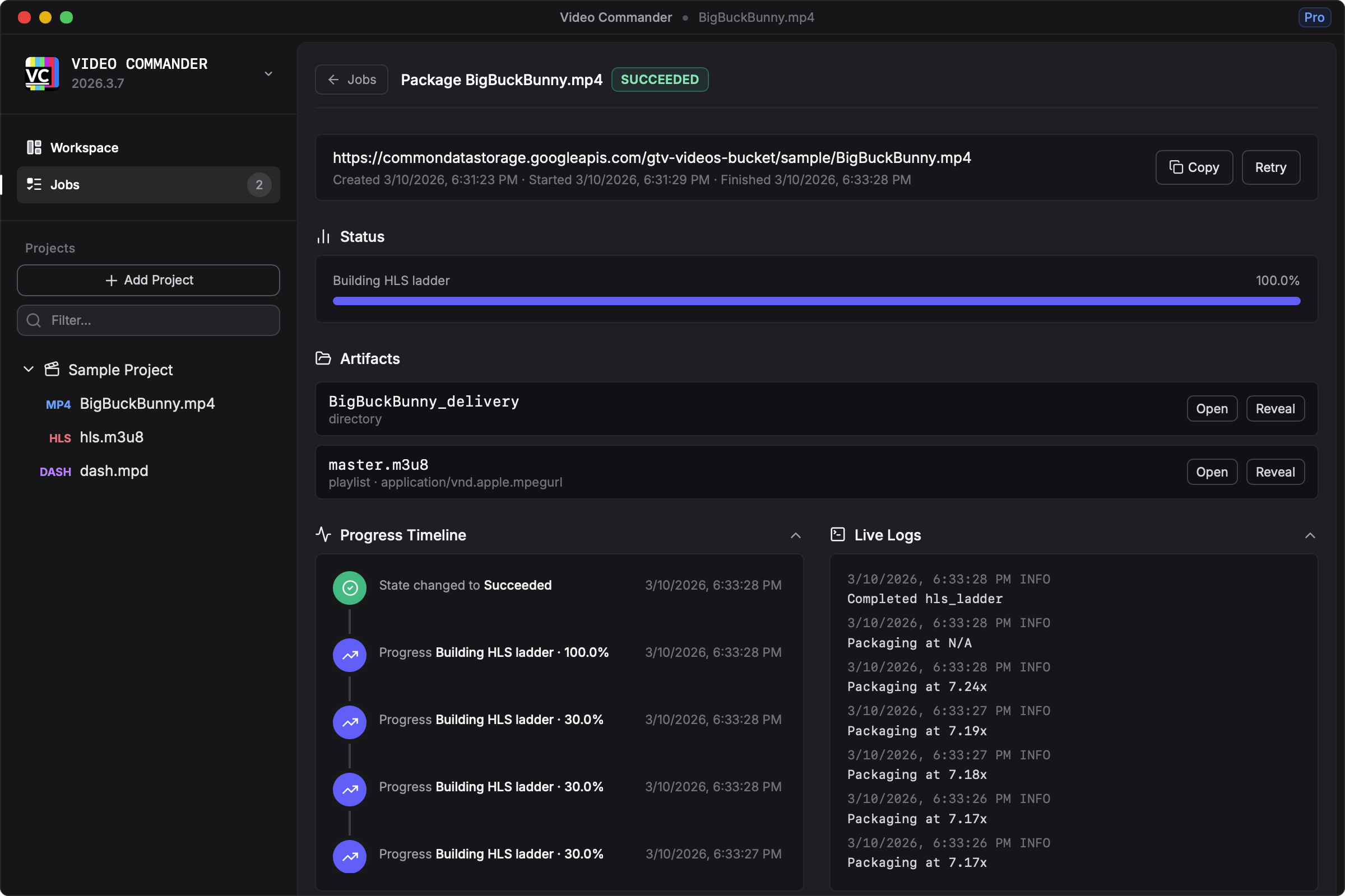 Screenshot of the new Jobs panel with inline logs